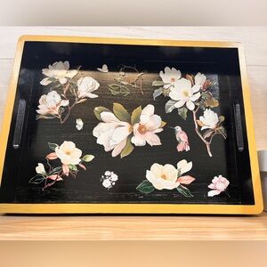 Magnolia floral Tray Black with gold trim hand curated